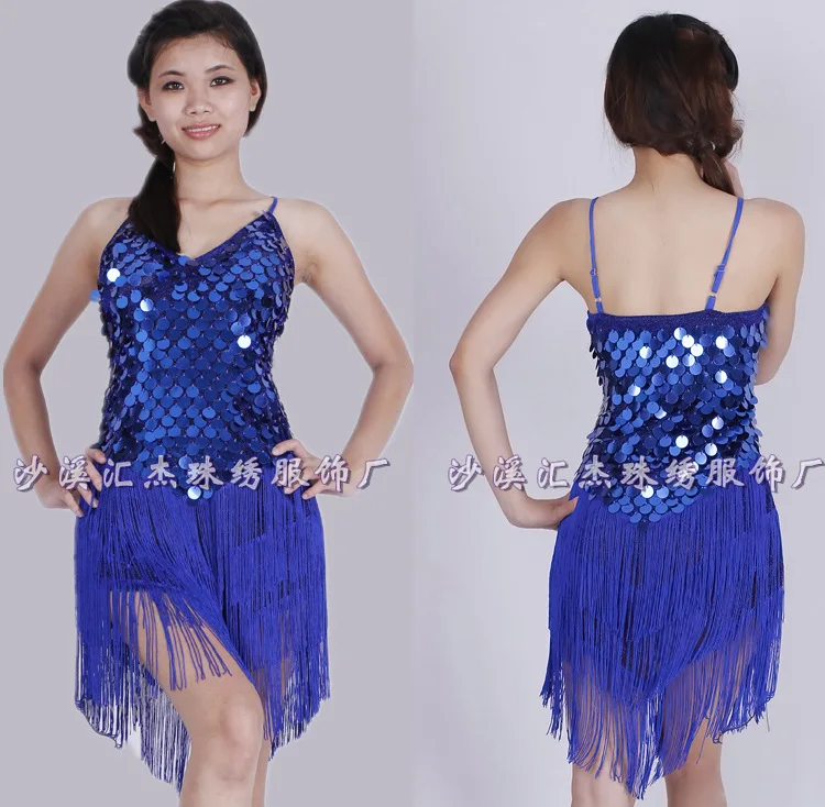 Женское платье для латинских танцев с бахромой и блестками костюм