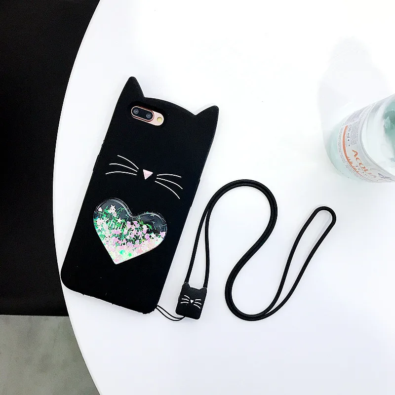 Cute cat pattern quicksand soft tpu silicone case for Samsung S8 S9 plus Note 8 9 J330 J6 J8 2018 A7 coque glitter shining cover |
