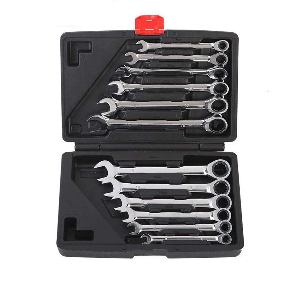 Fixed head wrench 12 шт. Подвижная головка с фиксированной головкой двойного назначения храповой ключ набор Быстрый механический ремонт авто ремонт Многофункциональный гаечный ключ набор инструментов - Цвет: Fixed head wrench