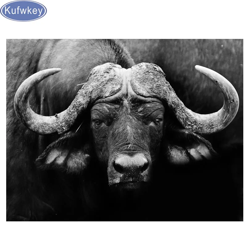 5D квадратная Алмазная вышивка буйвола Черный и белый животных Декорации Diy