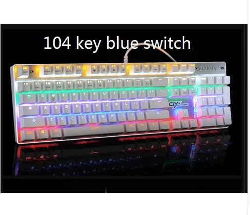 white 104 blue switc TEAMWOLF ZHUQUE 87/104 анти-ореолы Светящийся красный коричневый переключатель светодиодный с подсветкой Проводная игровая механическая клавиатура Русские наклейки - Цвет: white 104 blue switc