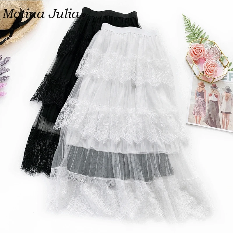 Motina Julia 2019 летняя кружевная вязаная юбка нижняя Женская Вечерние Клубные миди