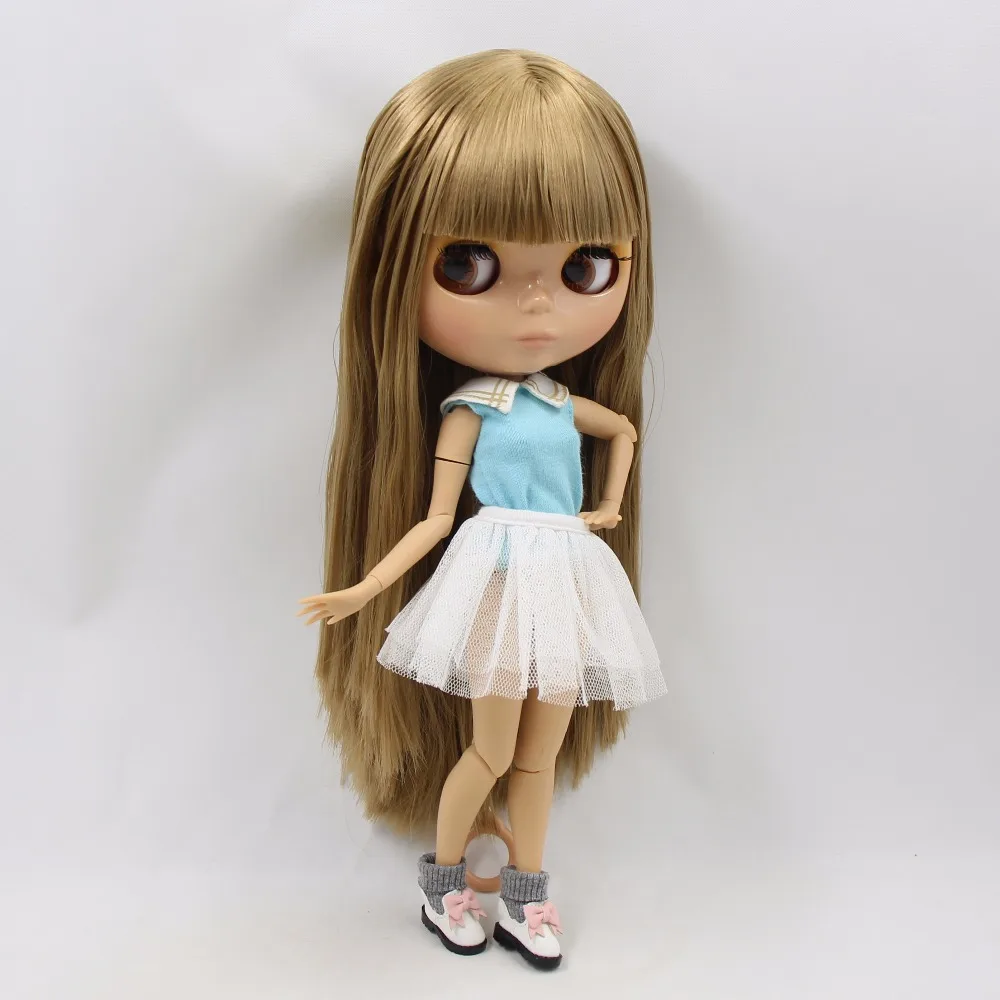 Ледяная кукла DBS Blyth тело из кожи загара прямые каштановые волосы блестящее лицо 30