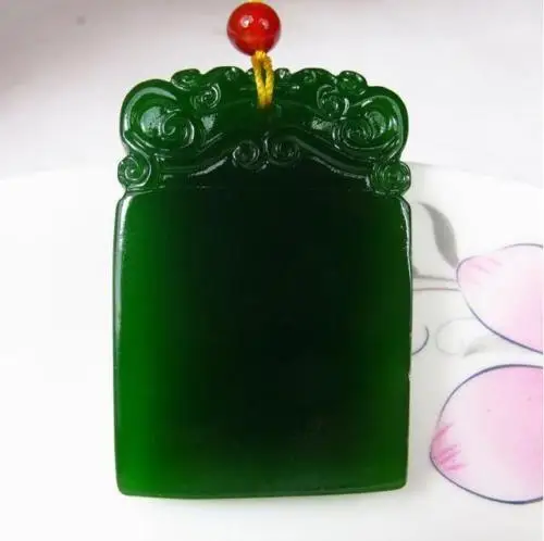 Натуральный зеленый ручной резной китайский Хотан Jasper два драконы кулон +