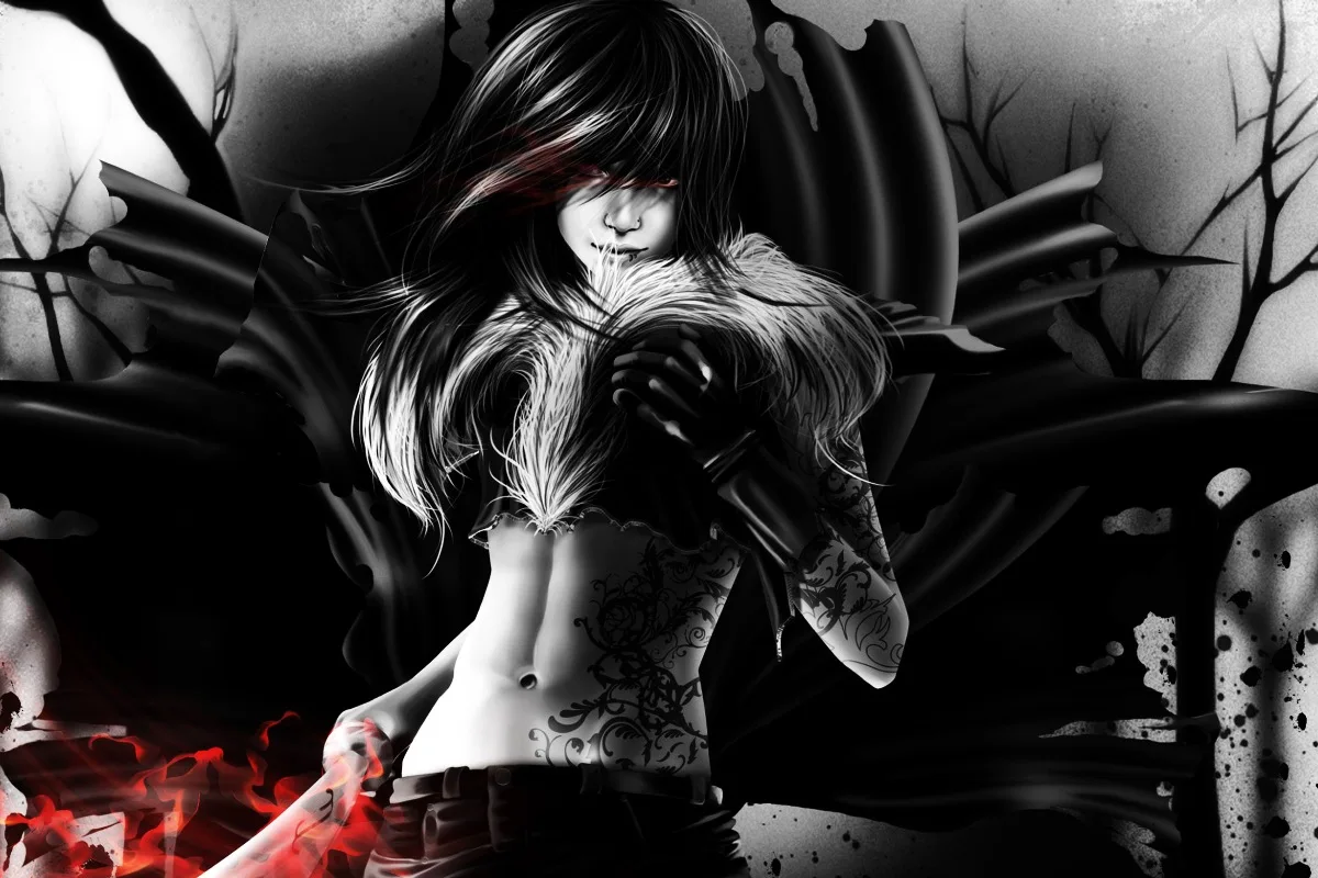 Фото Тканевый Плакат на заказ (доступная рамка) фэнтезийная девушка-вампир с мечом и