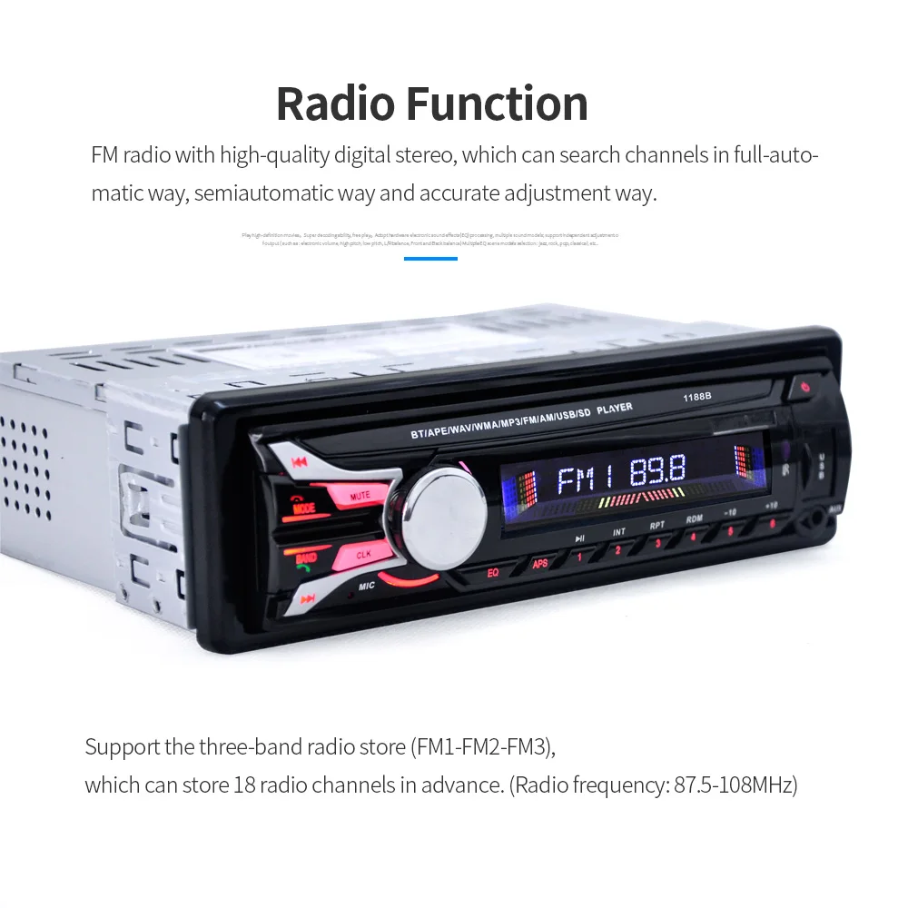 Автомобиль радио FM 12 В Bluetooth V2.0 съемная передняя Панель Авто аудио стерео SD MP3 плеер AUX USB руки звонок бесплатный 1188B радио