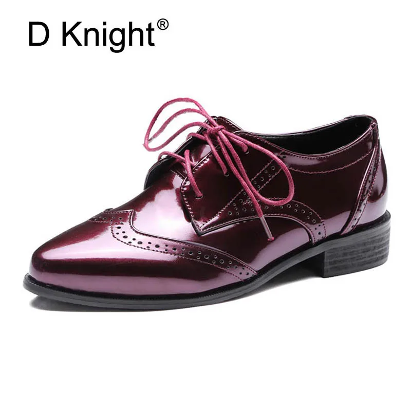 Новинка 2018 года женские туфли оксфорды из лакированной кожи с острым носком