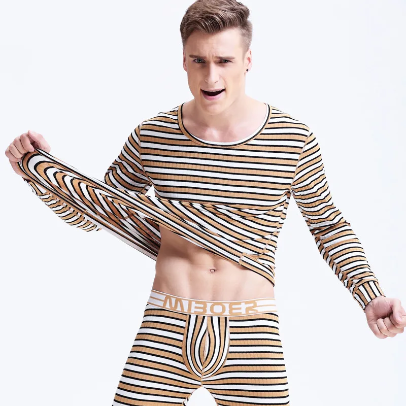 Мужское термобелье теплые брюки полосатые эластичные кальсоны с заниженной