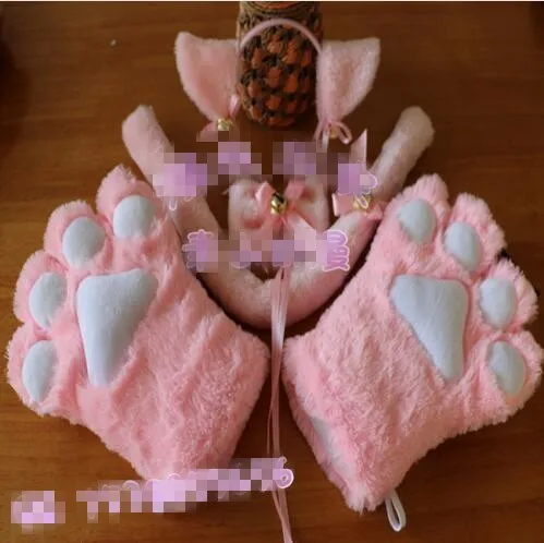 Костюм Кошки для косплея с кошачьим хвостом и ушками воротник рукавицы-лапы Аниме Лолита набор в готическом стиле