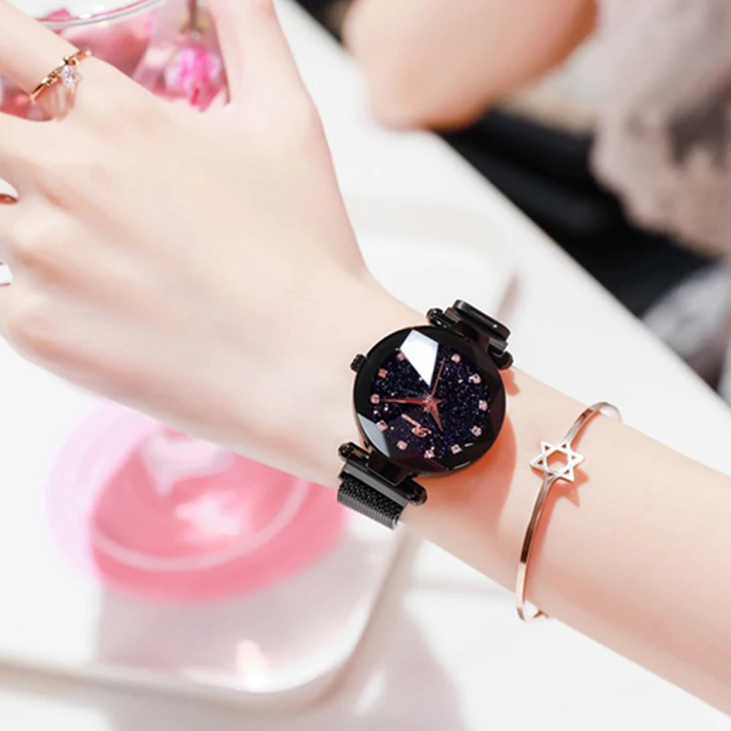 Женские часы с магнитной застежкой и кристаллами Кварцевые водонепроницаемые