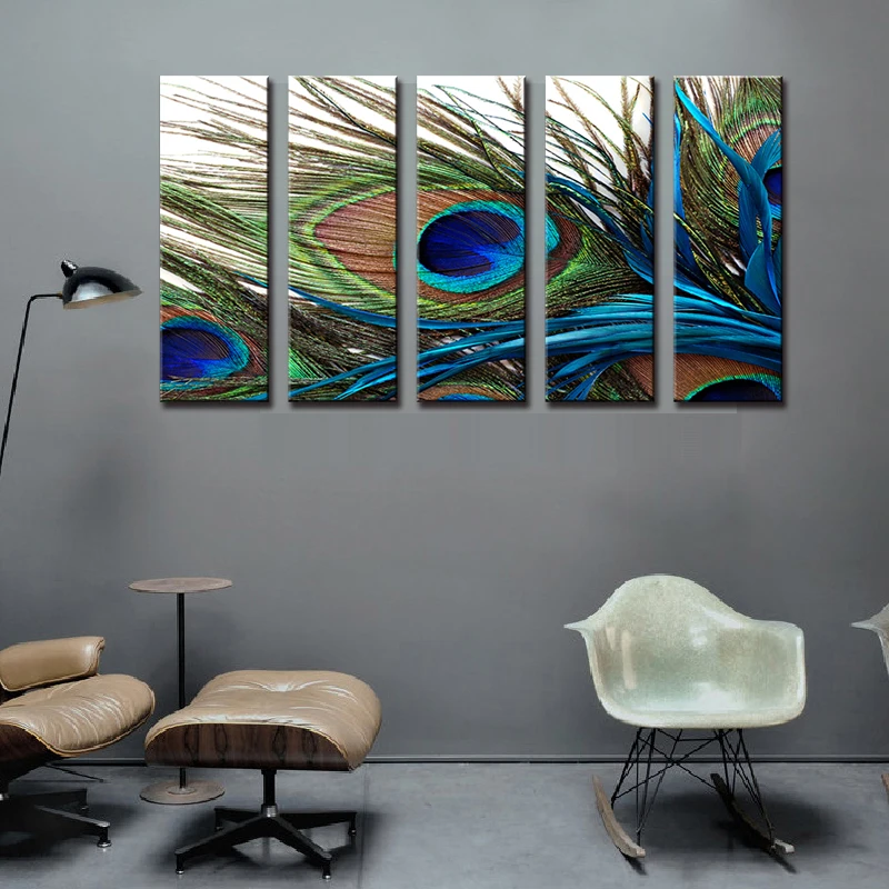 5 шт./компл. холст с принтом животных павлина перьев Современная натюрморт