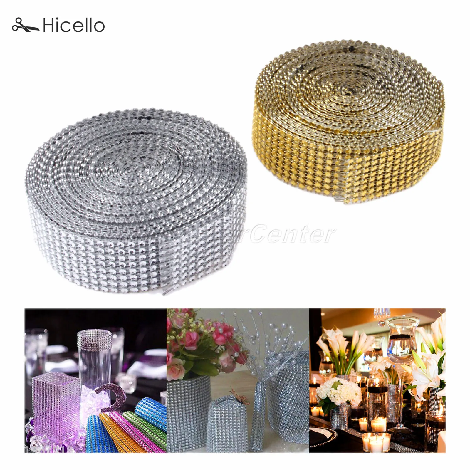 

10 Yards Diamond Ribbon Golden Silver Wedding Party Wrap Chair Cover Table Decoration Crystal DIY Ornament Holiday Birthday