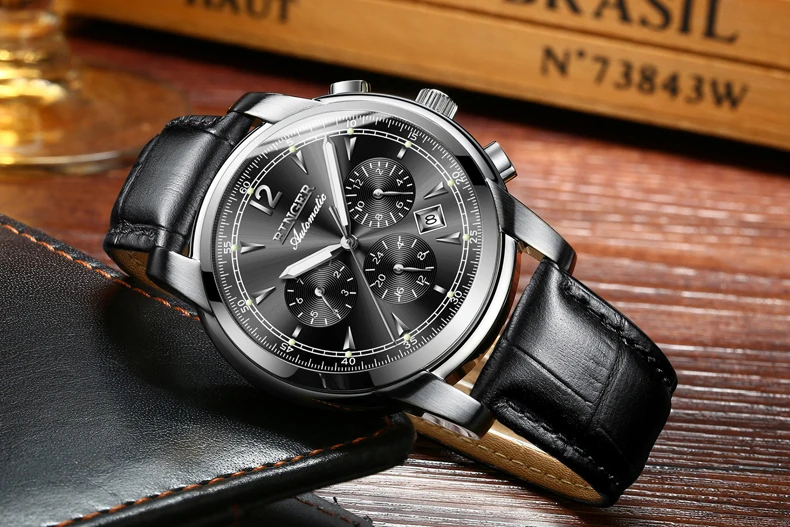 Montre homme Switzerland BINGER модные автоматические часы для мужчин 24 часы с календарем неделя Сапфир Водонепроницаемый светящийся Horloges mannen