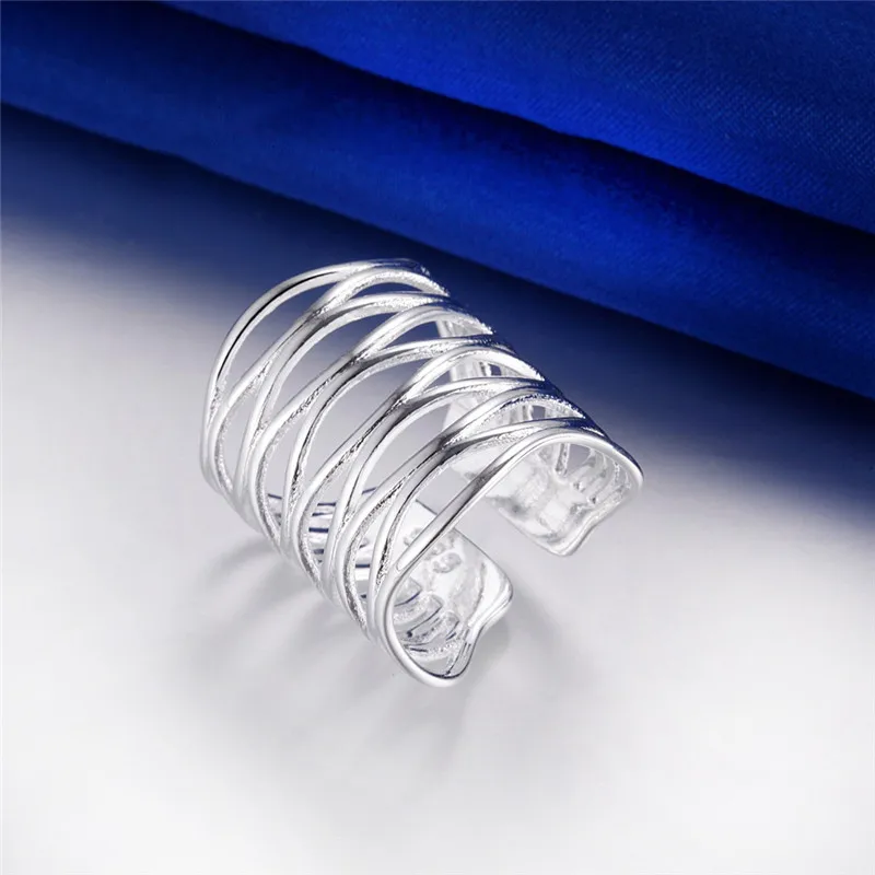 

Silver 925 Rings for Women Multi Lines Long Finger Ring Fashion Brand Jewelry Korean Style Fashion Accessories Anillos De Mujer