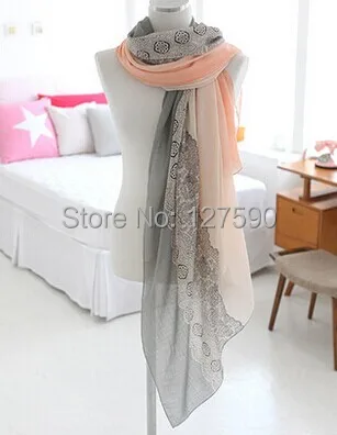 Новинка 2014 зимний шарф с градиентом кружевной принтом модная шаль Женский хиджаб
