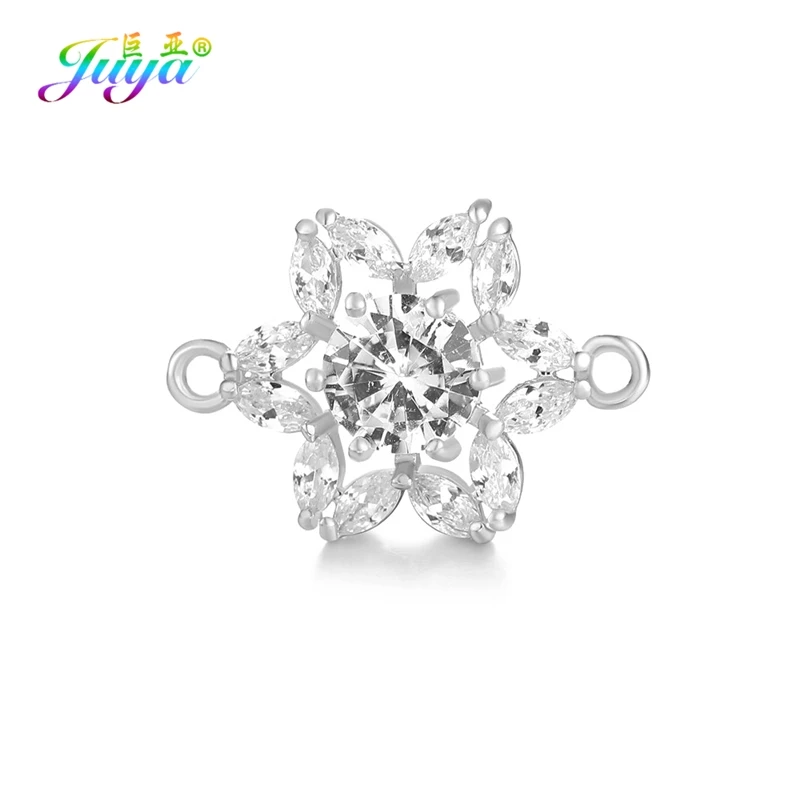 White Gold Juya, серьги ручной работы, материал, прозрачный кубический цирконий, цветок, кольца для женщин, модные браслеты, висячие серьги, изготовление - Цвет: White Gold