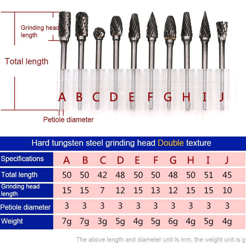 10 шт. Вольфрамовая сталь фреза сверла Шлифовальная головка Двойная Текстура