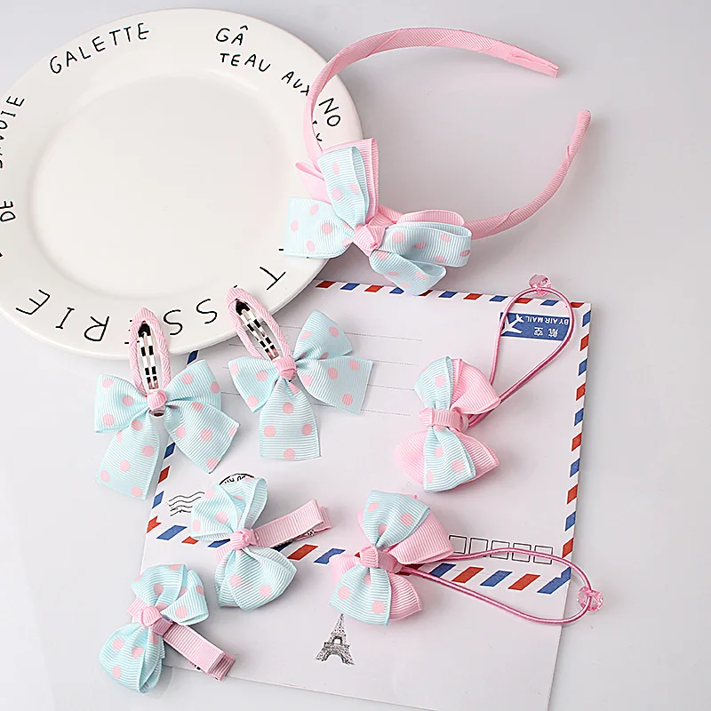 M MISM 1 набор = 7 шт милые шпильки бант-резинки для волос с узлом в горошек резинки