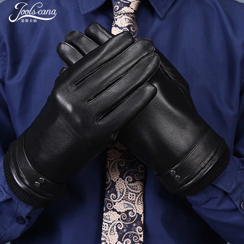 

Joolscana men gloves genuine leather winter gloves for men good present top new brand black mittens wool wrist 2018 fashion
