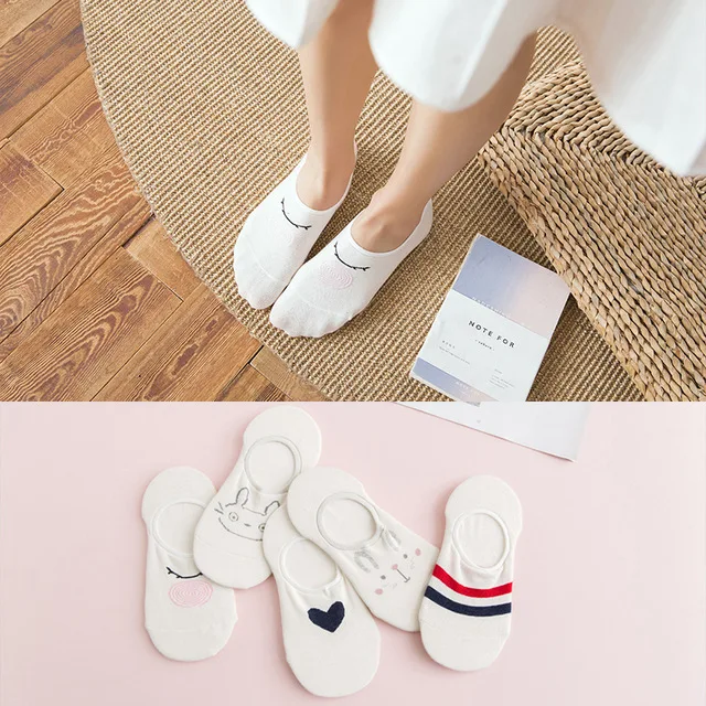 

10 pieces = 5 pairs ladies spring summer socks cotton cartoon animals 3-D ears stealth women slipper socks, nice girl socks