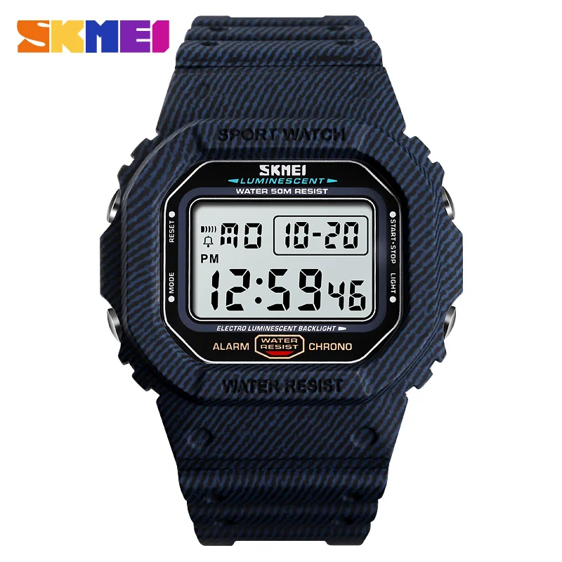 Denim Blue SKMEI спортивные часы для улицы для мужчин 5Bar водостойкие часы будильник неделю дисплей Военная Униформа модные электронные часы reloj hombre 1471 - Цвет: Denim Blue