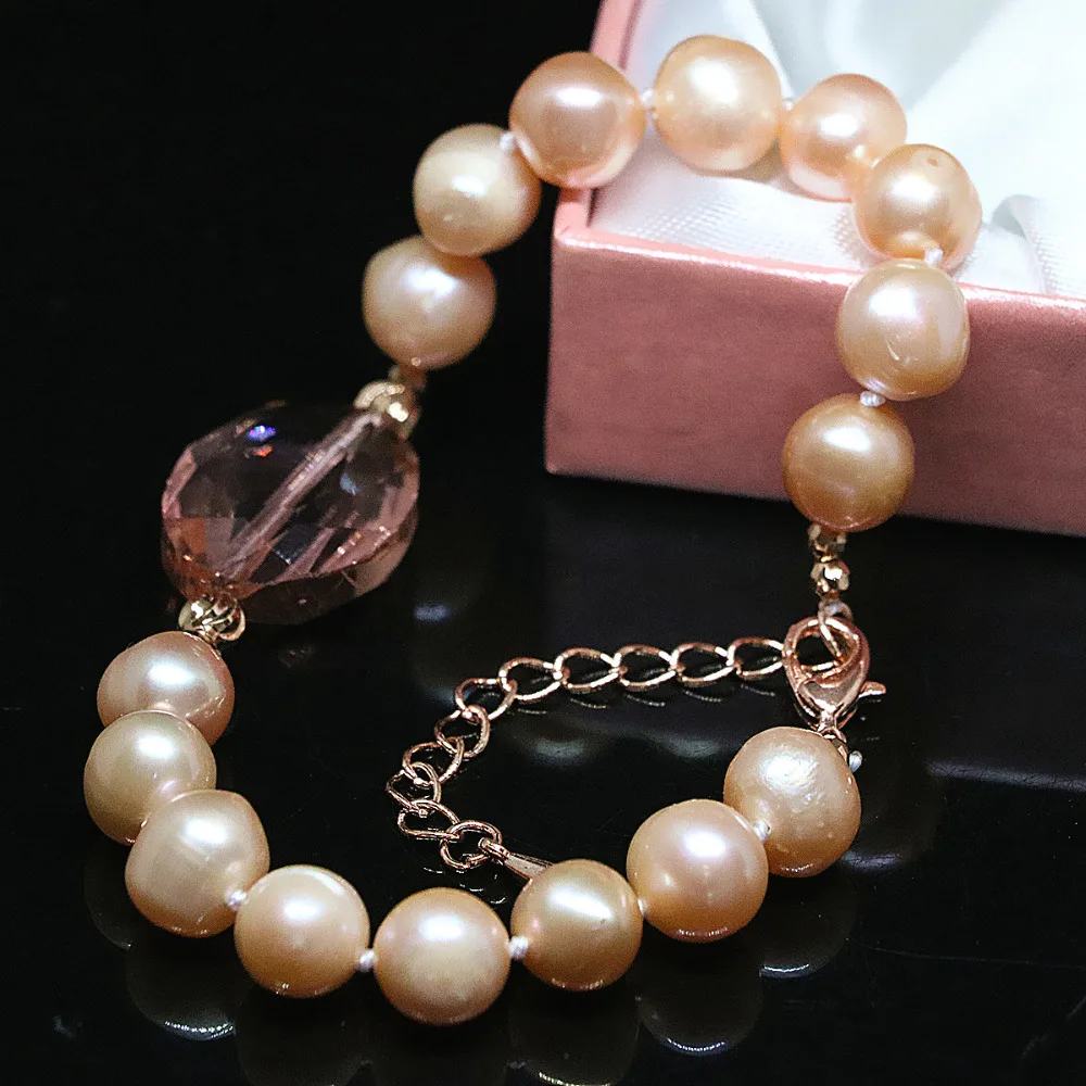 Амулеты подарок натуральный пресноводный оранжевый жемчуг браслет круглые