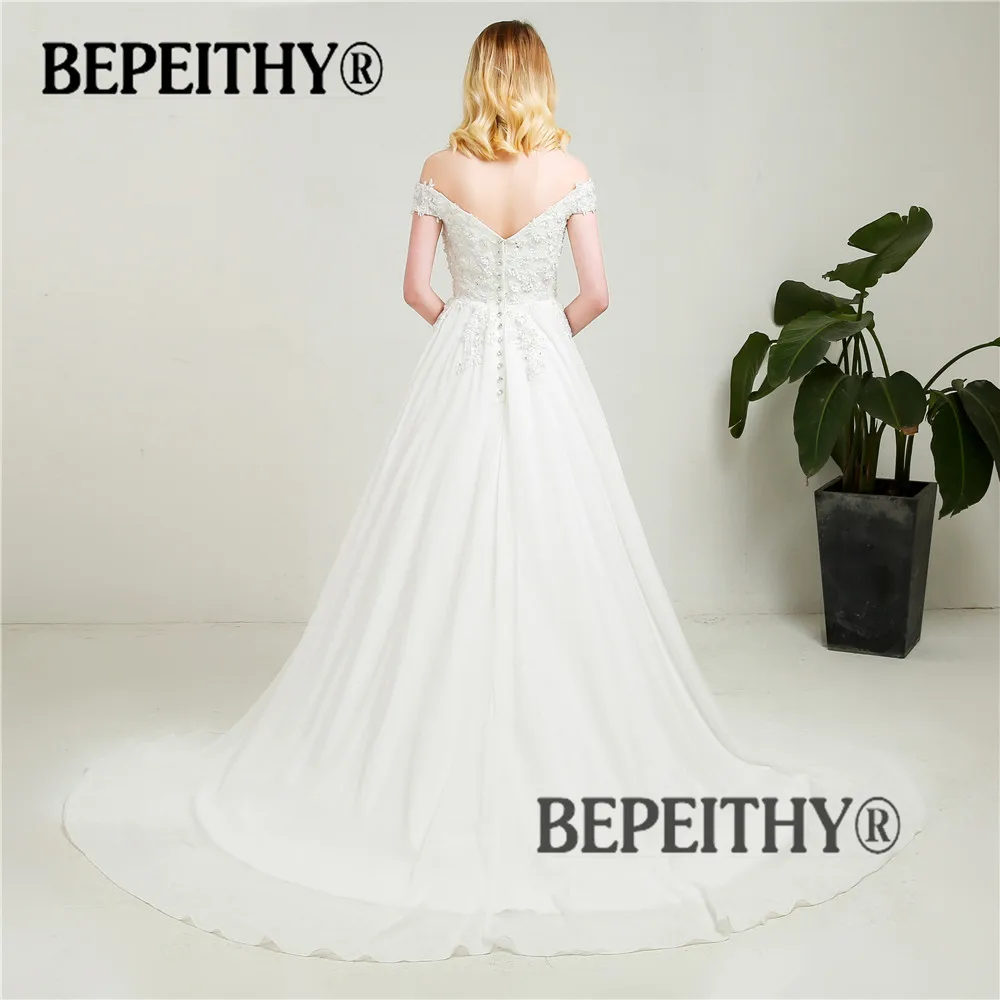 BEPEITHY Новое поступление свадебное платье цветочный топ с открытыми плечами сексуальные пляжные свадебные платья со шлейфом Vestido De Novia