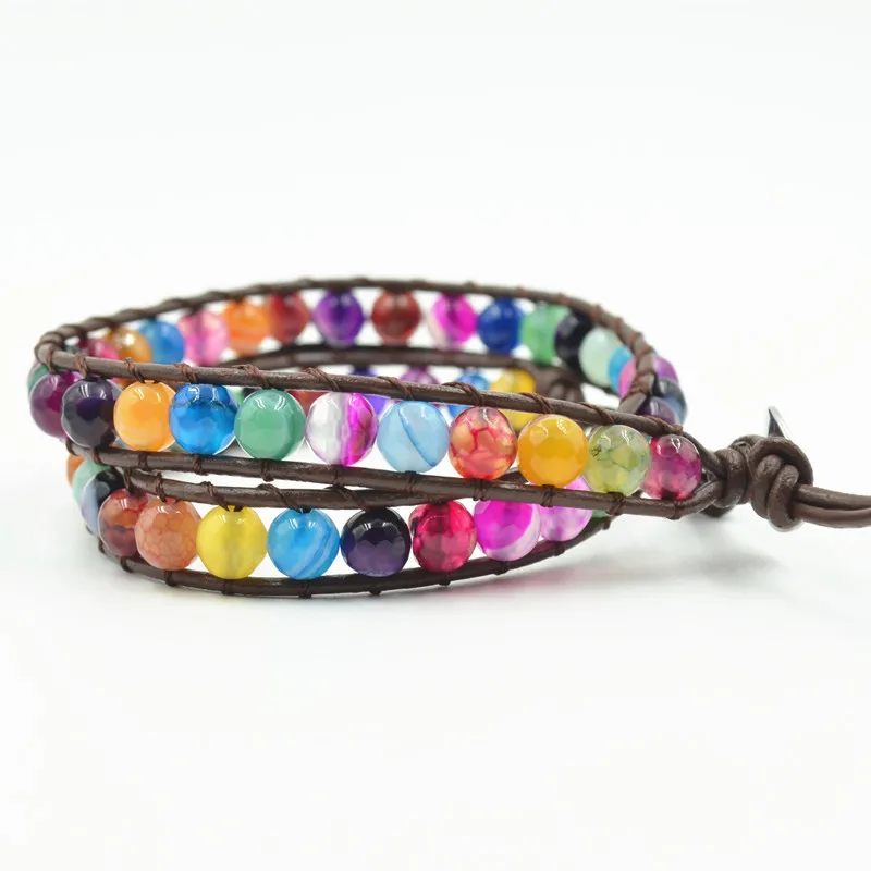 Retro Vintage Multi Color Rainbow Agates Stone Wrap Bracelets Wholesale Handmade Braided Bohemia Jewelry Womens | Украшения и