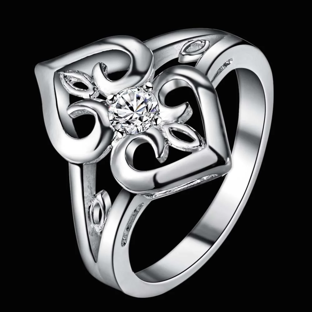 Блестящее красивое посеребренное Кольцо love heart Серебряное модное Ювелирное