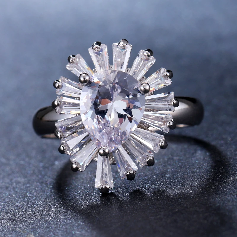Emmaya Brand Fashion Simple Charm Two Colors AAA Cubic Zircon Water Drop Rings For Women Popular Jewelry Wedding Party Gift | Украшения и