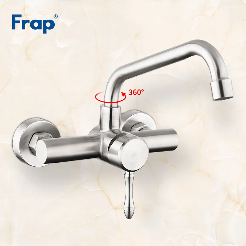 

Frap New Wall Mounted Kitchen Faucet Single Handle Mixer Taps Dual Holes Hot and Cold Water Tap Crane 360 Degree Rotation Y40085