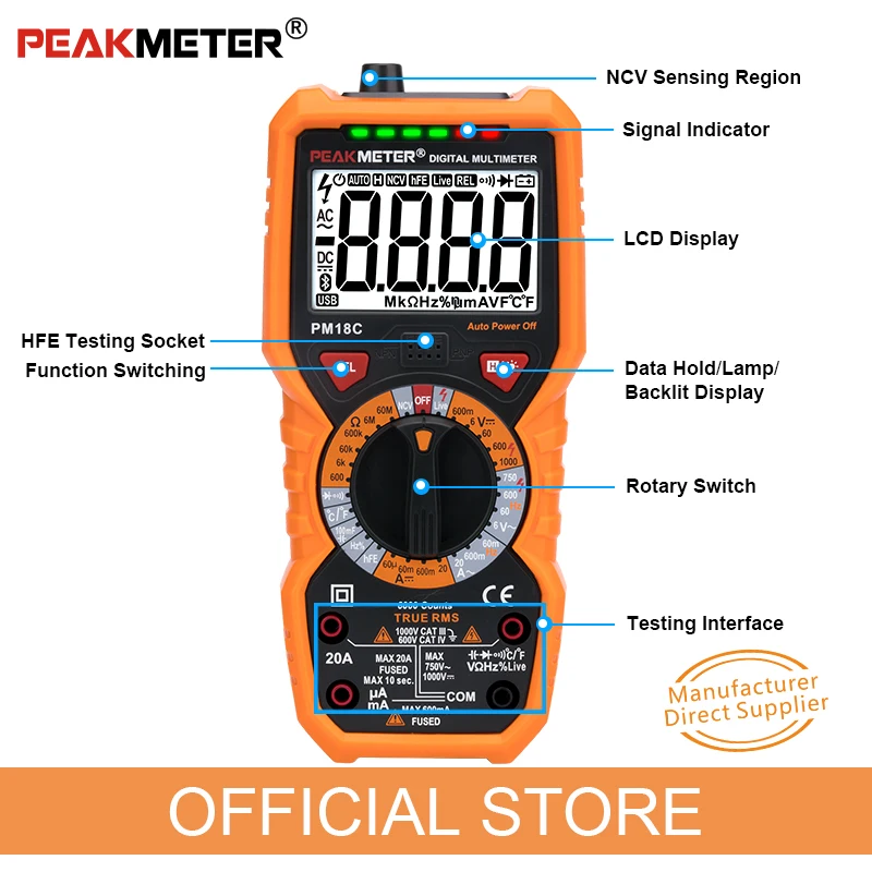 Цифровой мультиметр PEAKMETER PM18C True RMS AC/DC Измеритель сопротивления напряжения PM890D Емкость Частота Температура NCV тестер