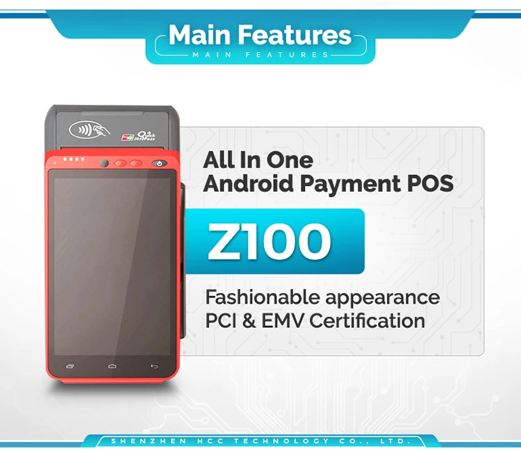 5," дисплей Z100 Wifi 4G Bluetooth gps GPRS Ручной мини Android 7,0 POS терминал с 58 мм Термопринтер для розничной торговли