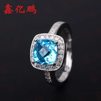 925 silver inlaid natural topaz stone ring female