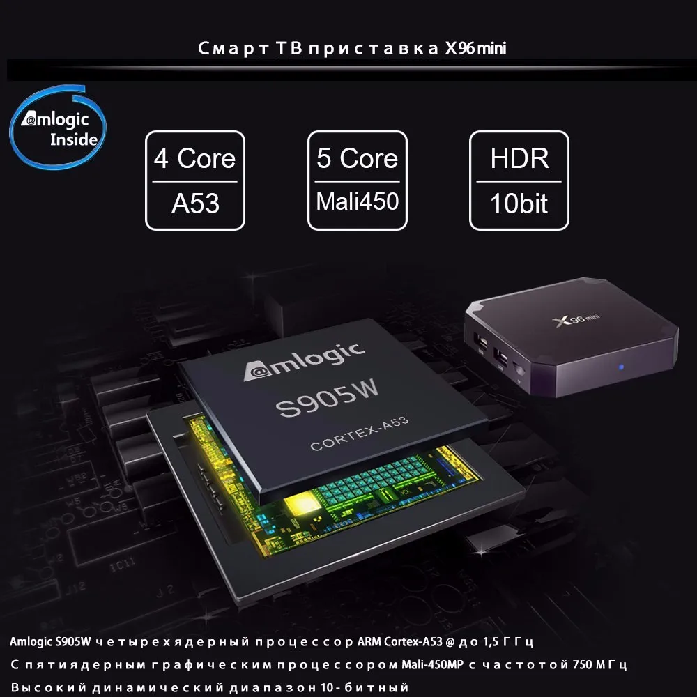 X96mini Android 7.1 X96 mini четырехъядерный Smart TV BOX ТВ Бокс 1 ГБ+8 ГБ2 ГБ+16 ГБ S905W поддерживает 2.4G беспроводной WIFI ТВ приставка+IR кабель смарт-top box