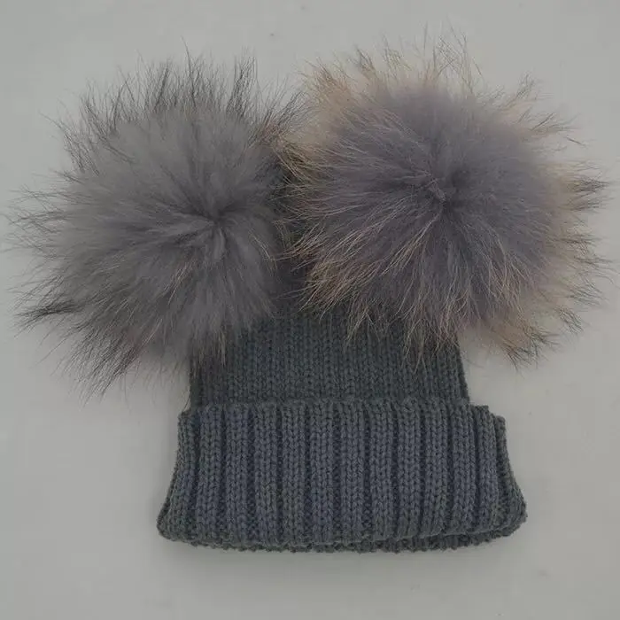 Мяч из натурального меха енота новая осенняя вязаная крючком зимняя шапка для