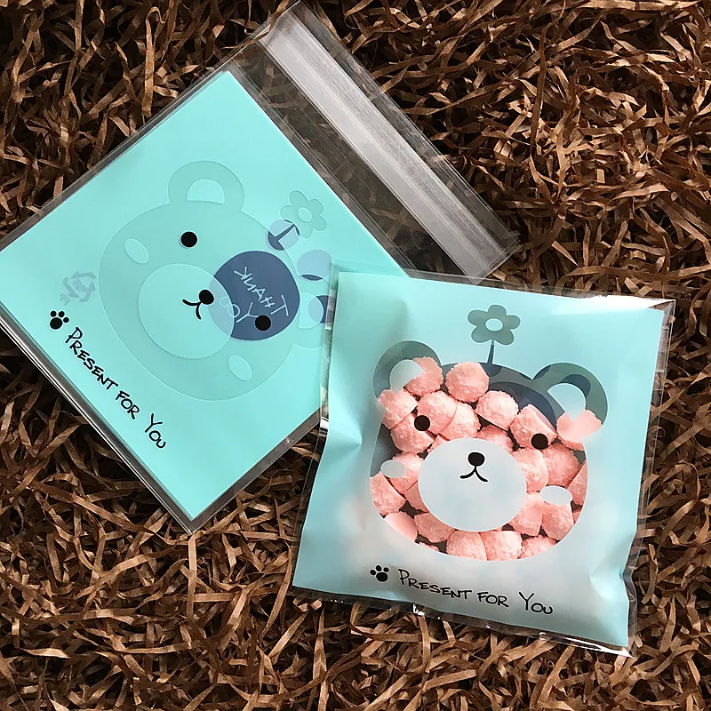 100 шт./лот милые детские синие сумки с медведем для печенья конфет закуски