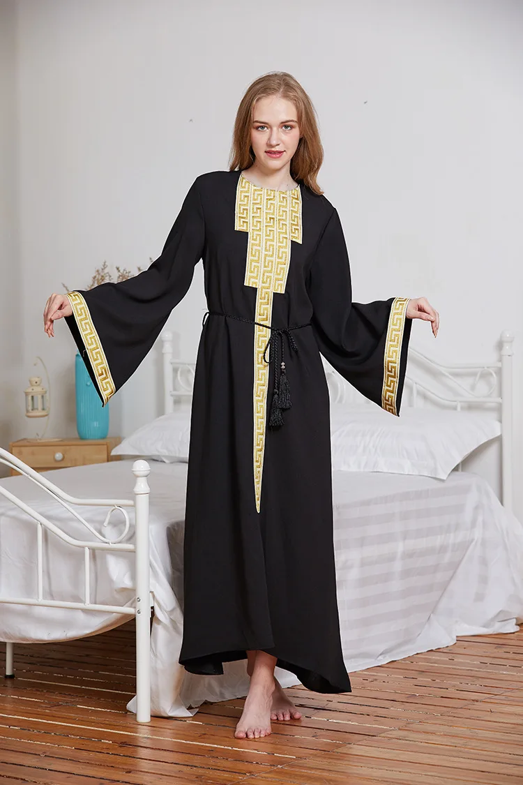 Muslim Embroidery Abaya Ramadan Arab Islamic Prayer Clothing Worship Service Maxi Dress Cardigan Long Robe Gowns Jubah Kimono |