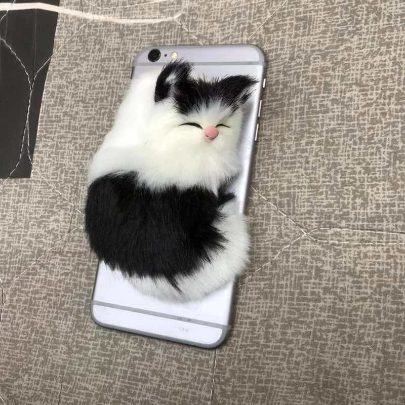 Фото Имитация меха спящие кошки плюшевые игрушки куклы набивной телефон Кот питомец мягкий аниме Декор коллекционные игрушки для взрослых дете... №3