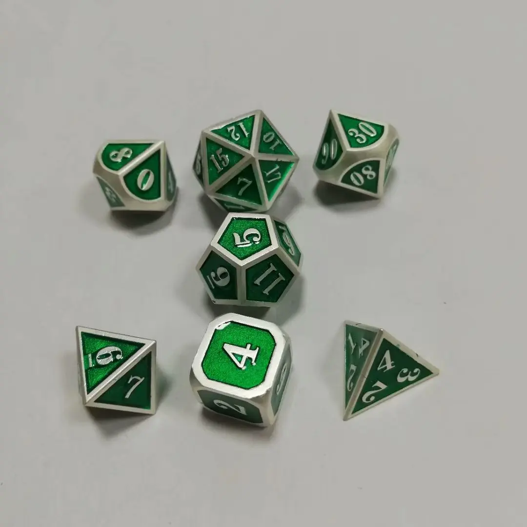 Заводские игральные кости DND металлические Rpg наборы многогранные Подземелья и Драконы D20 10 8 12 настольные игры цинковый сплав зеленый кубики узор цифровой