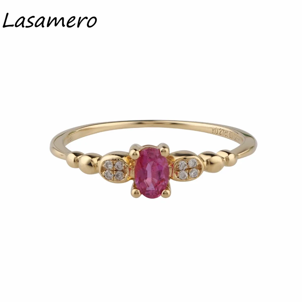 

LASAMERO Ring For Women 0.27CT Oval Shape Natural Ruby Diamond Accents Art Deco Style 18k Yellow Gold Engagement Wedding Ring