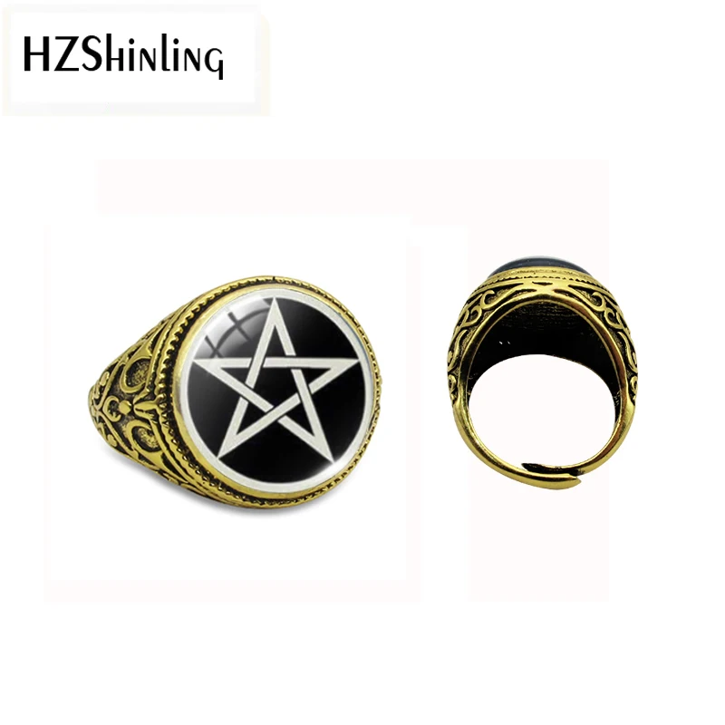 3 Фиолетовая пентаграмма Wicca Винтажное кольцо для мужчин ювелирные изделия оккультные Стеклянные Подвески Ювелирные изделия Подарки - Цвет основного камня: 3