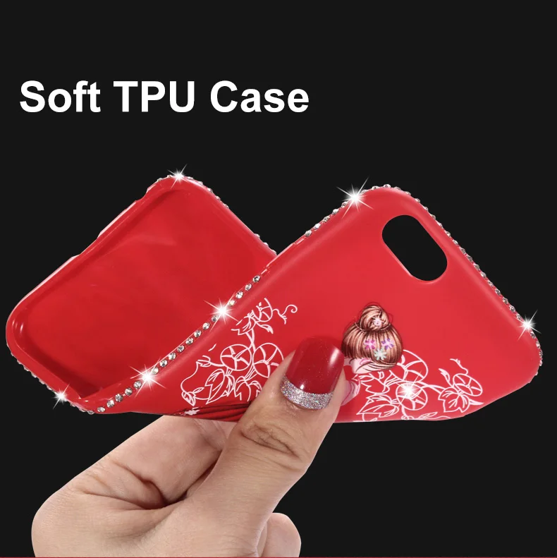 Case For apple iphone 5 5s 6 6s 7 8 Plus Fashion Crystal Diamond Sexy Dress Girl Painted Back Cover X Shell Capa |