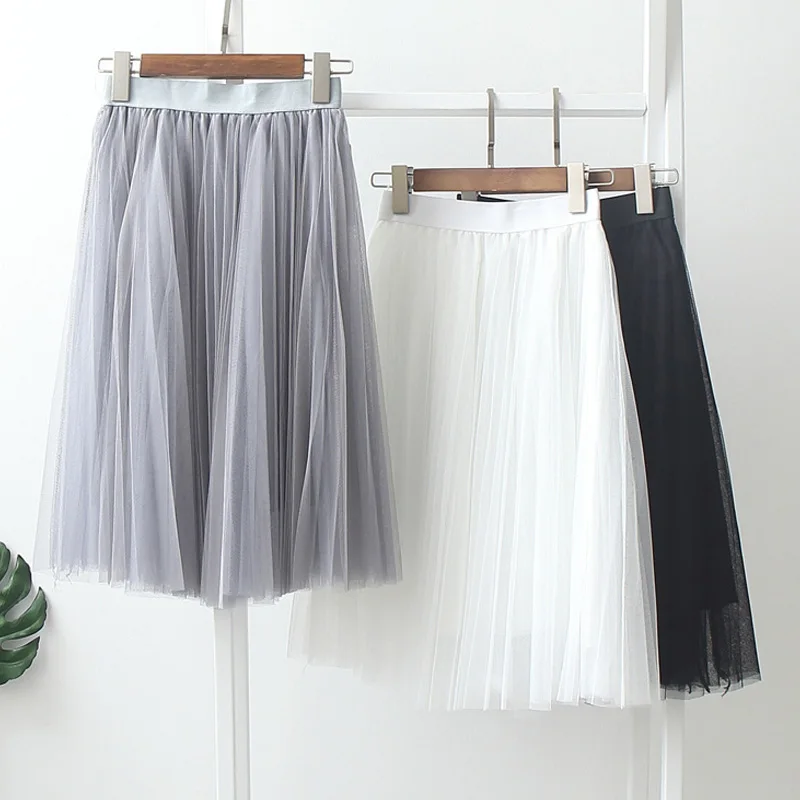 Модные Тюлевая юбка s Для женщин Черный серый цвет белый взрослых эластичные