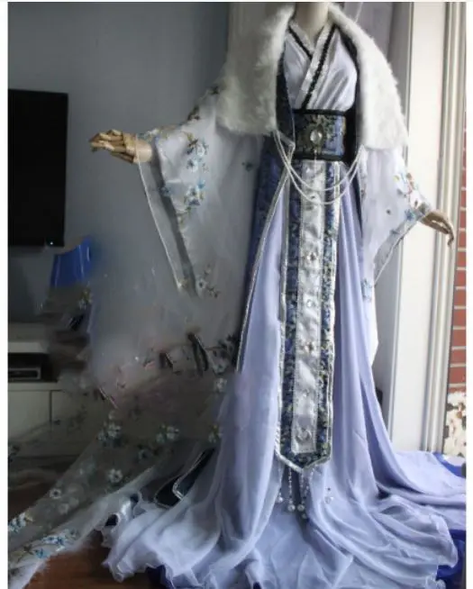 2 вида конструкций Mu Yan длинный хвост принт шифон мужской костюм Hanfu великолепный Cos Su Yu Mei ChangSu аниме Хуа Сюй Инь меховой воротник плащ