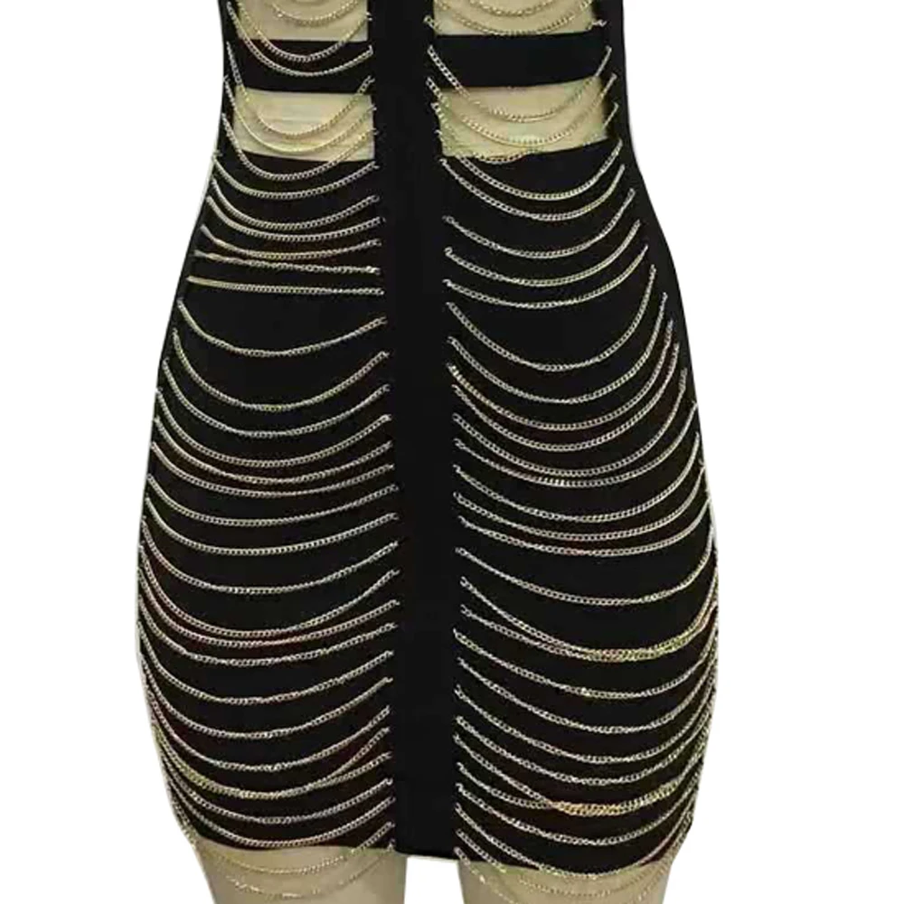 Женское Бандажное платье KAOUYOU черное облегающее ручной работы с металлической