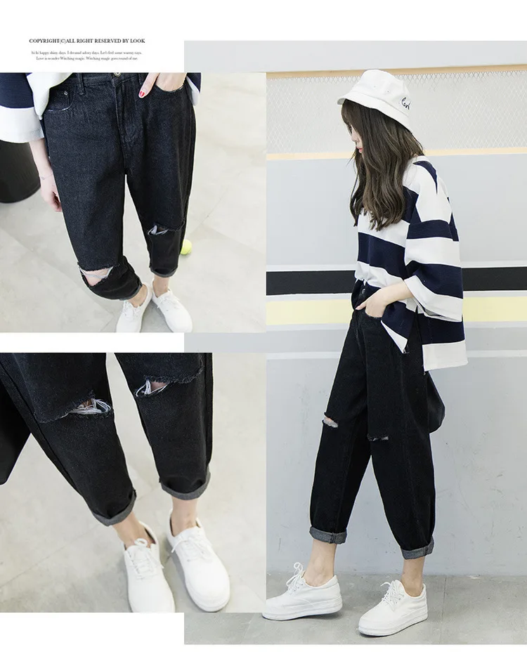 

Plus Size 5XL Jeans For Women Multiple Choices Without Holes BLack Solid Color Loose Flexible Cotton Ankle-Length Pants