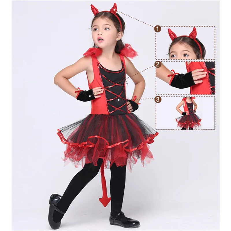 PRINCESS TUTU Fancy Devil Cat Costume Set Girls Halloween for Kids Cosplay Party Dress Clothes Vestidos KC006 | Детская одежда и