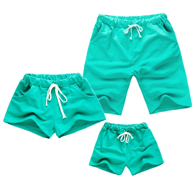 family summer shorts mom dad and baby beach casual pure color pants matching clothes cotton short trousers | Мать и ребенок