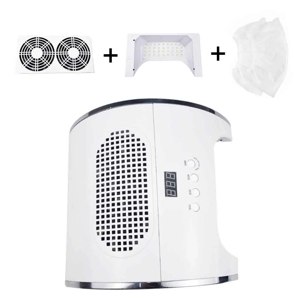 80W with lamp 80 Вт 2 в 1 Сильный вакуум ногтей всасывающая труба, коллектор с светодиодная УФ-лампа для ногтей и 2 Вентилятор пылесос для маникюра - Цвет: 80W with lamp